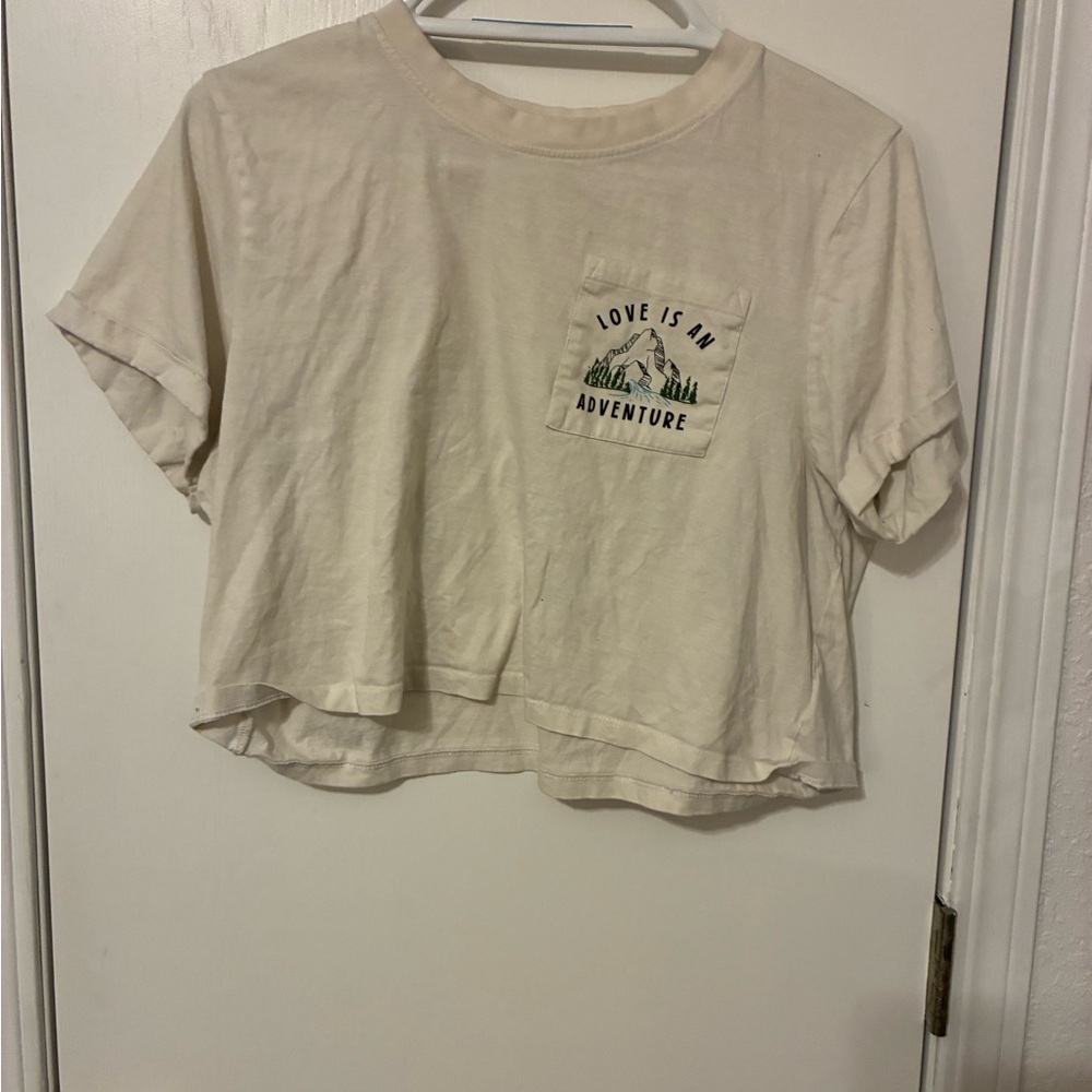 Cream Graphic Tee with Pocket